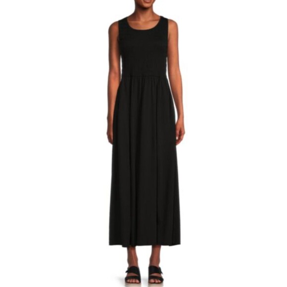 Women’s Calvin Klein black Crew Neck Sleeveless Smocked Maxi Dress L Large - Picture 1 of 6